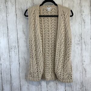 Aeve Seeater Vest Cardigan Womens Small Tan Cream Baby Alpaca Hand Woven Grandma